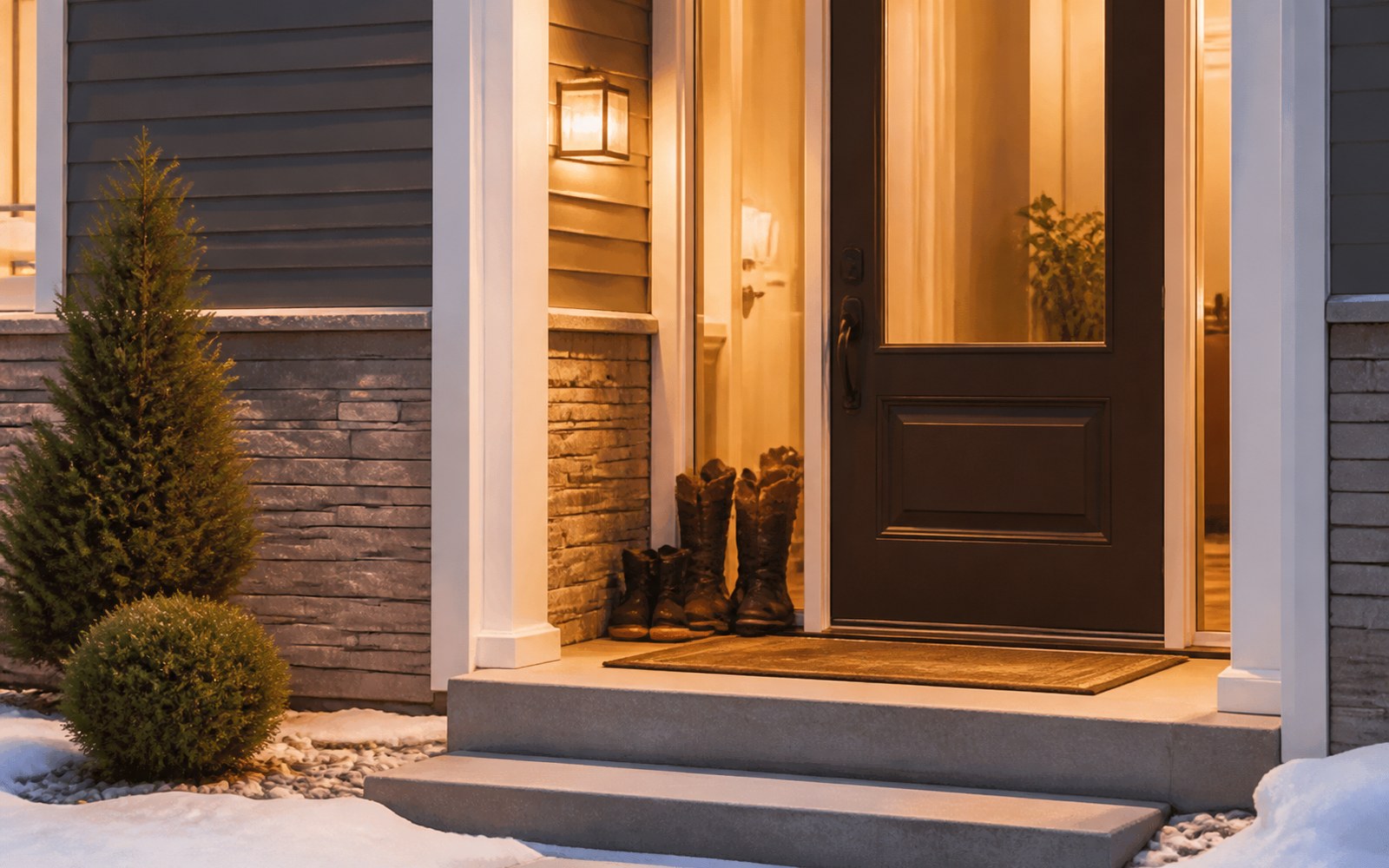 Warm entrance to a sober living home during a North Dakota winter