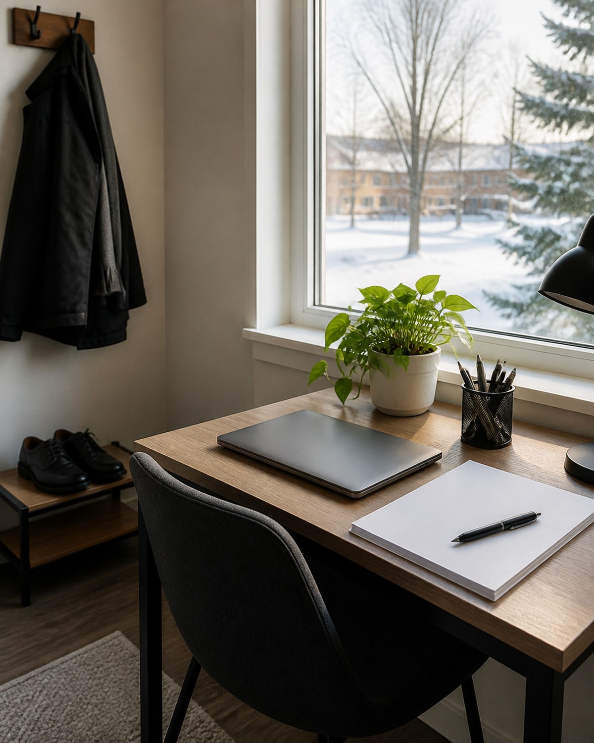 Organized home workspace prepared for job-readiness tasks